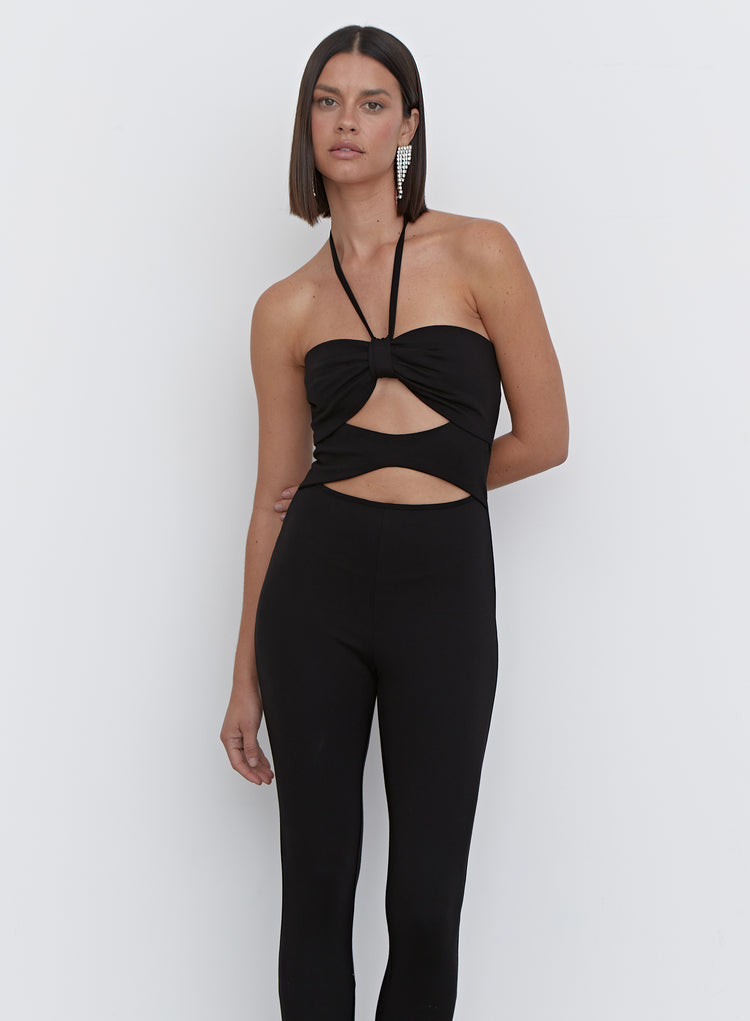 Black Cut Out Halterneck Jumpsuit - Blanche