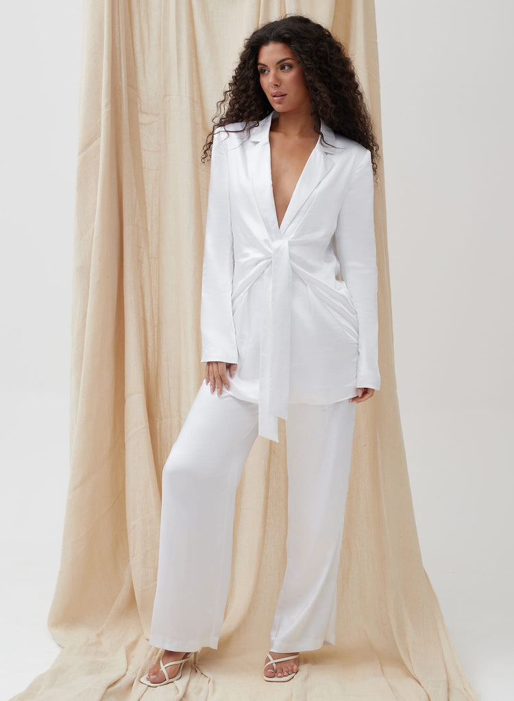 White Satin Wide Leg Trouser - Elora