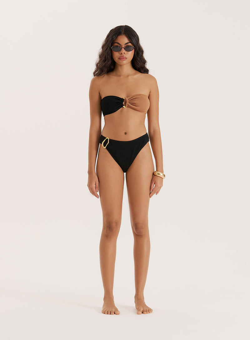 Black And Chocolate Crinkle Bandeau Bikini Top- Cecelia