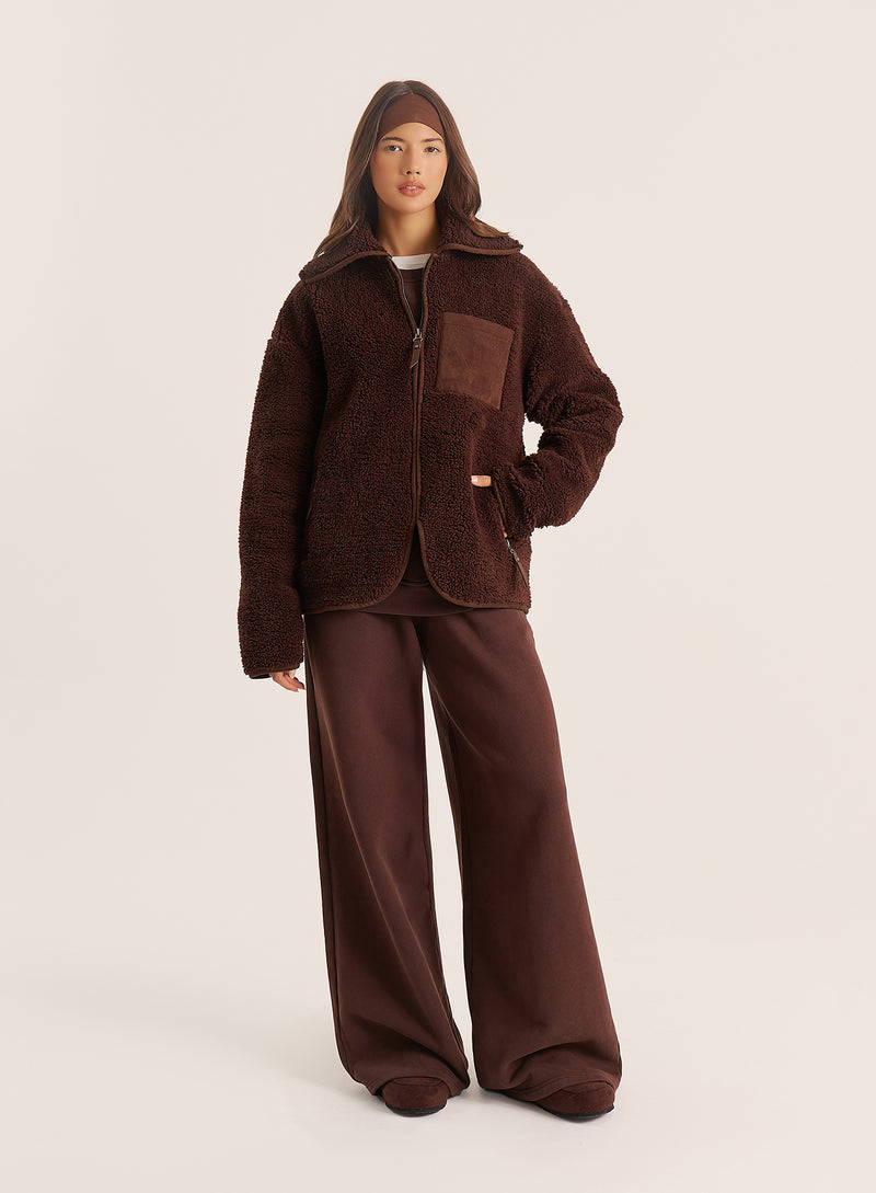 Chocolate Pocket Detail Zip Fleece Jacket