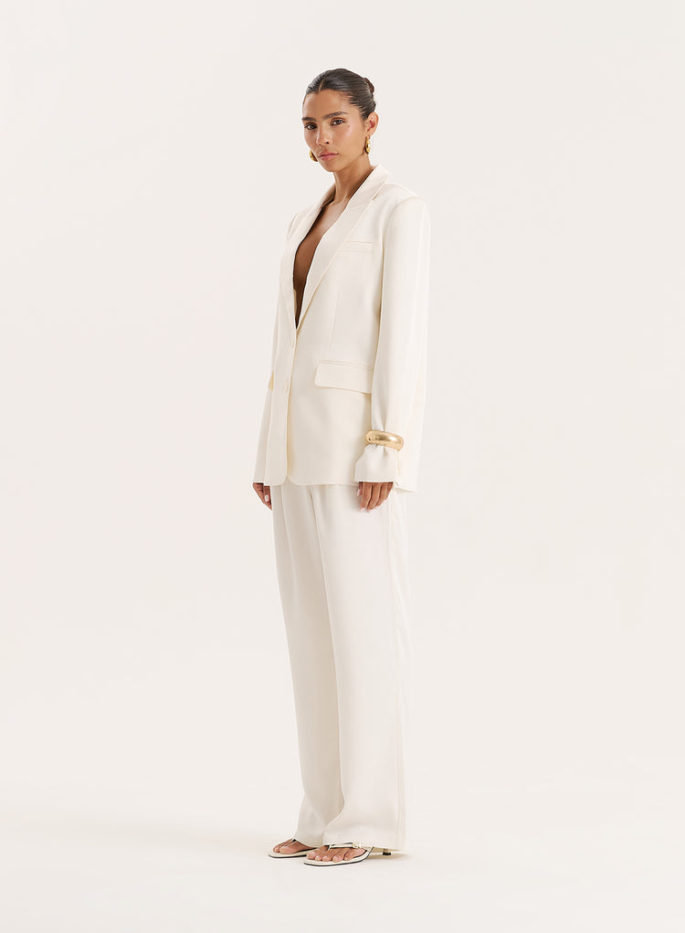 Cream Satin Tailored Blazer- Camille