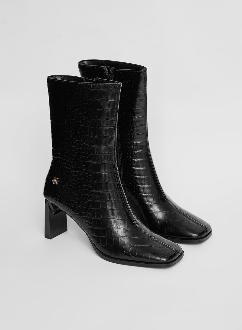 Black Faux Croc Ankle Boot- Toronto