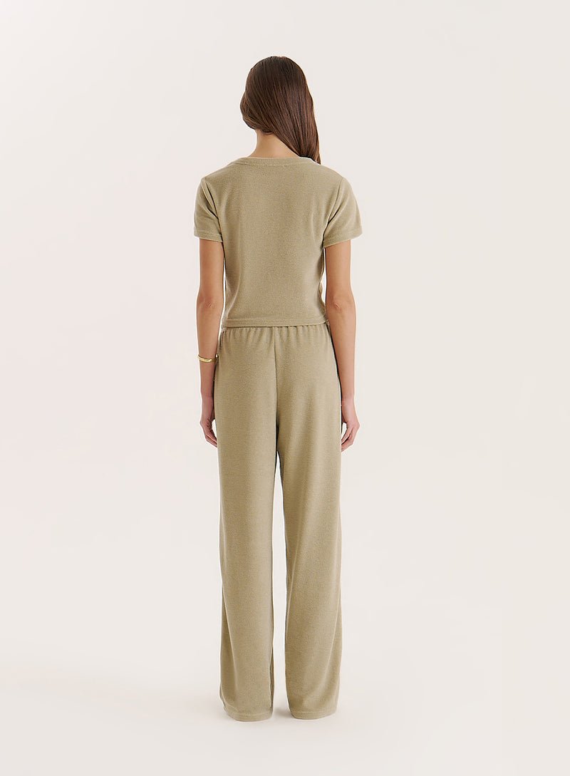 Green Towelling Straight Leg Trouser- Livia
