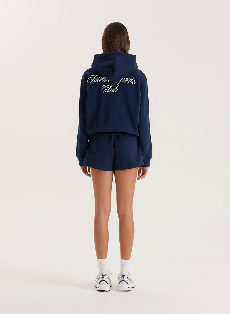 Navy Fourth Branded Cropped Zip Hoodie- Carey