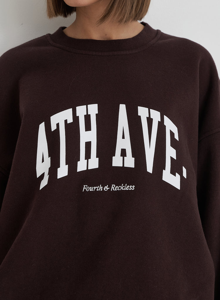 Chocolate 4th Avenue Slogan Oversized Sweatshirt- Avenue