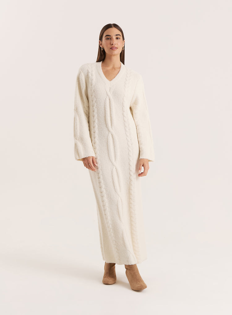 Cream Chunky Knit Maxi Dress- Dakota