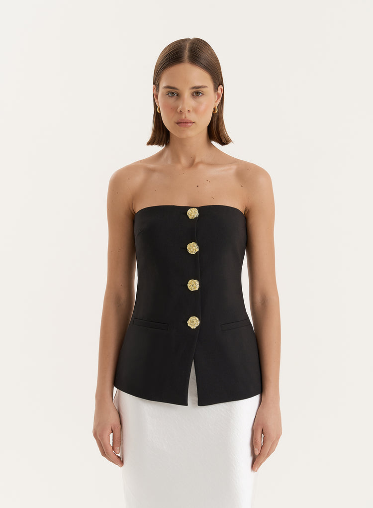 Black Tailored Gold Button Corset- Clare