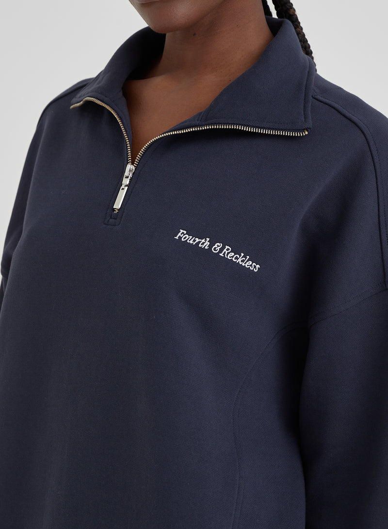 Navy Half Zip Oversized Polo Sweatshirt - Marla