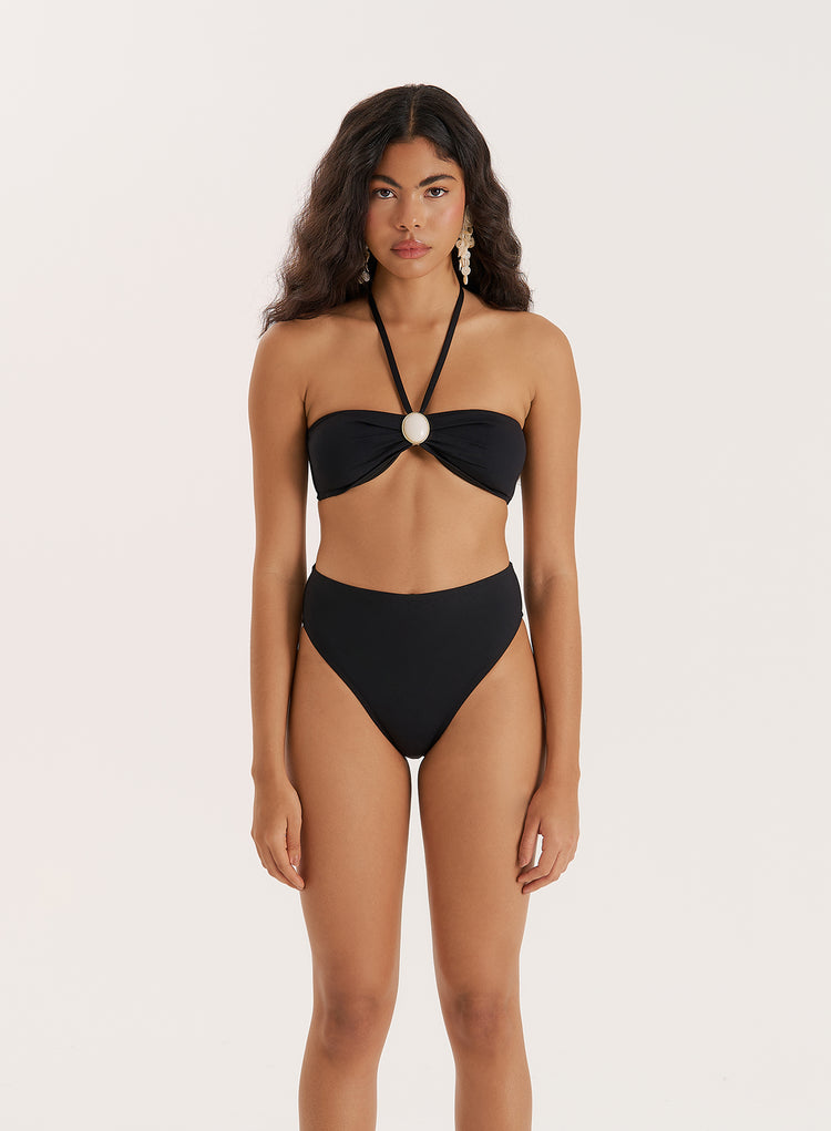 Black Pearl Detail Halterneck Bikini Top- Aina