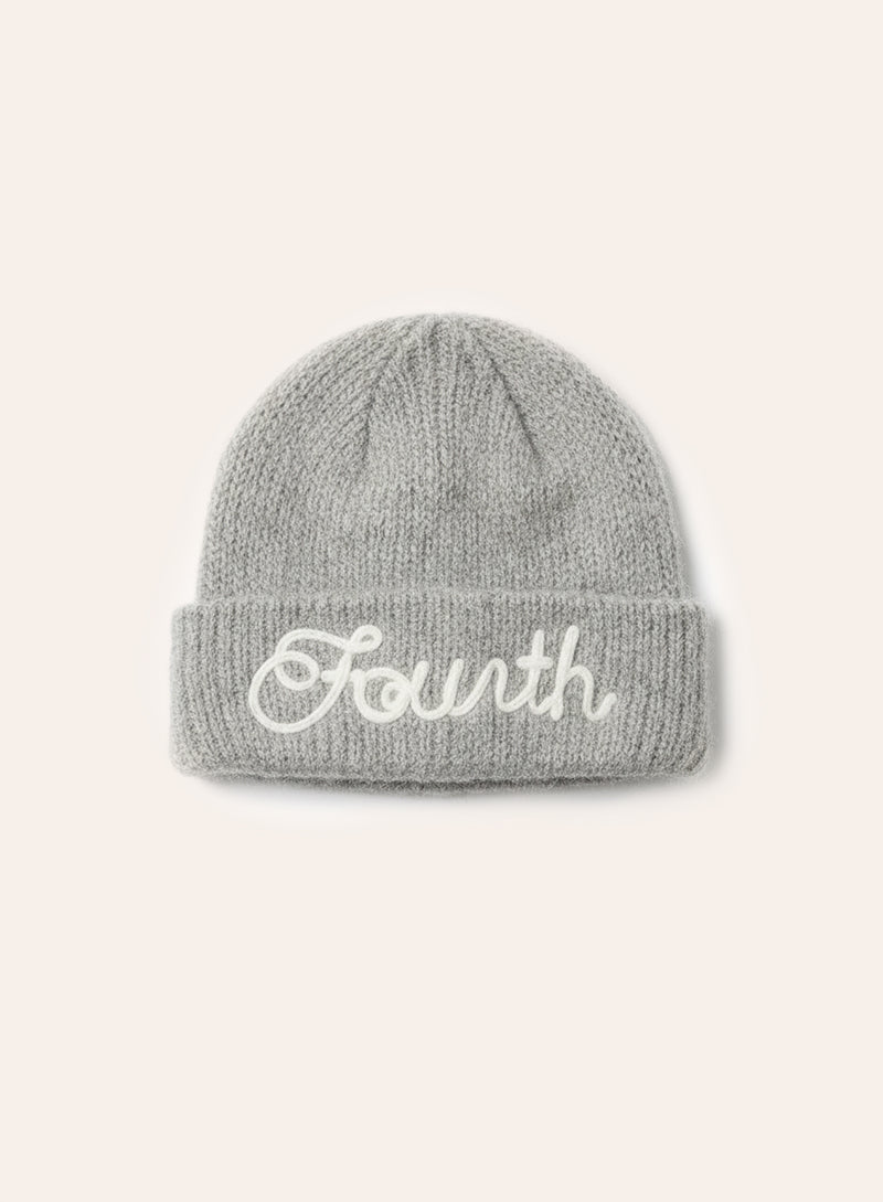 Grey Script Logo Knit Beanie Hat