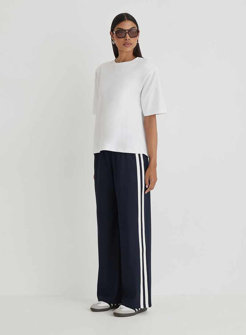 Navy Side Stripe Wide Leg Trouser- Tammy