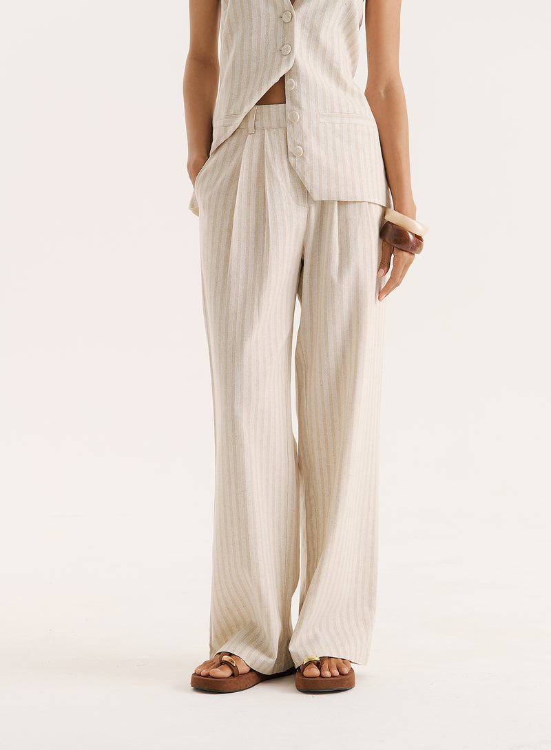 Stripe Linen Blend Straight Leg Trouser- Layne