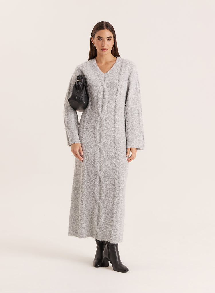 Light Grey Chunky Knit Maxi Dress- Dakota