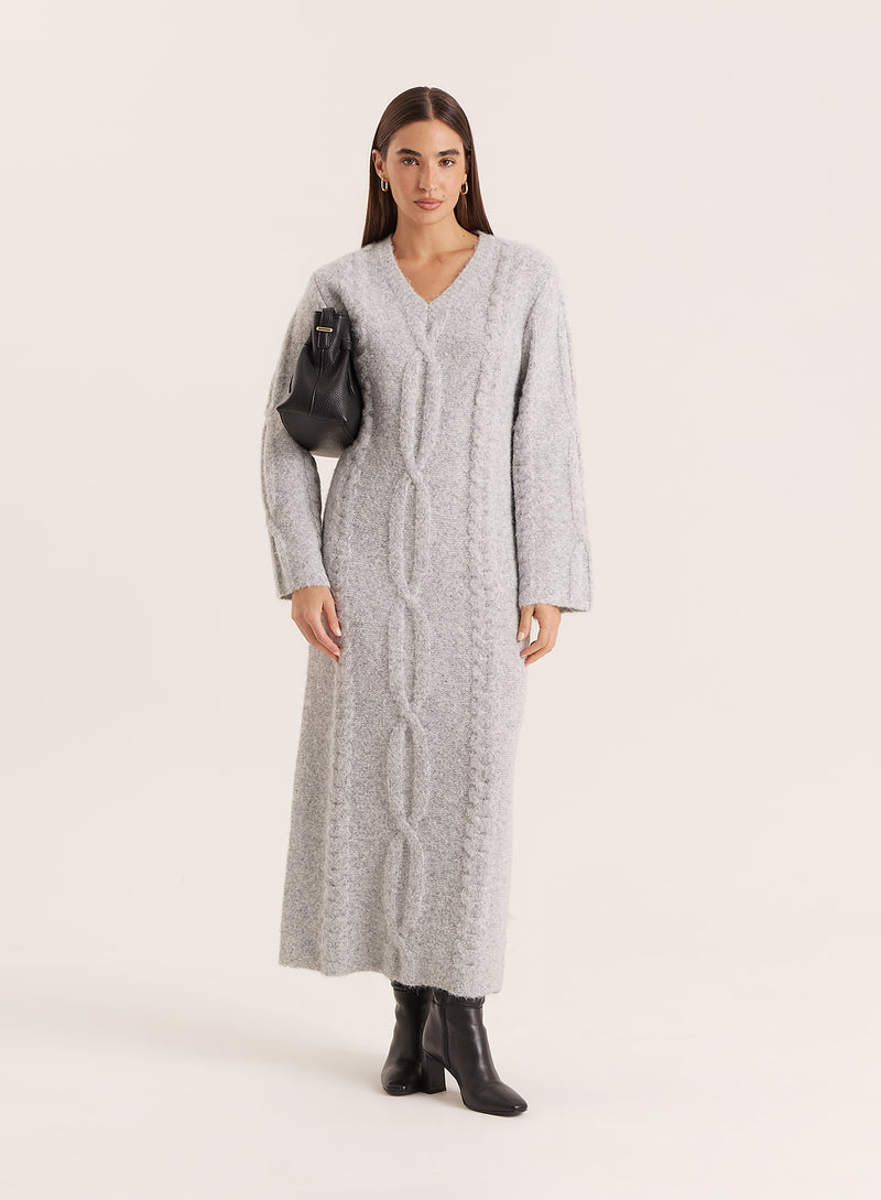 Light Grey Chunky Knit Maxi Dress- Dakota