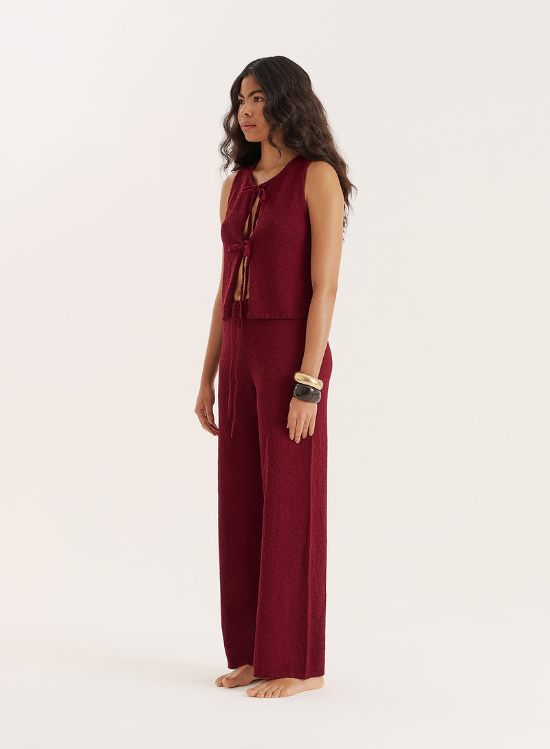 Burgundy Knitted Wide Leg Trouser- Bria