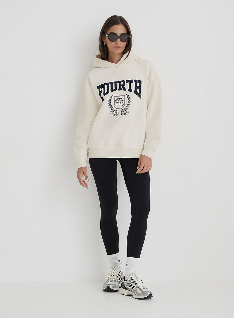 Cream Fourth Varsity Emblem Oversized Hoodie- Harlow