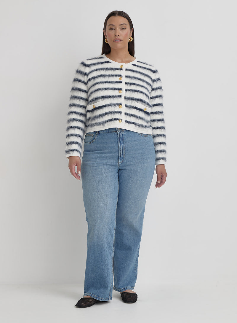 Navy And Cream Plus Size Stripe Cardigan- Janae