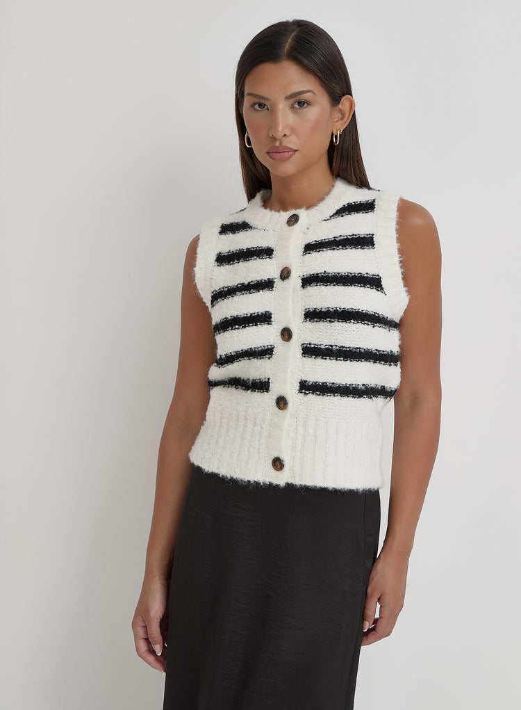 Black And Cream Stripe Knitted Waistcoat- Daphie