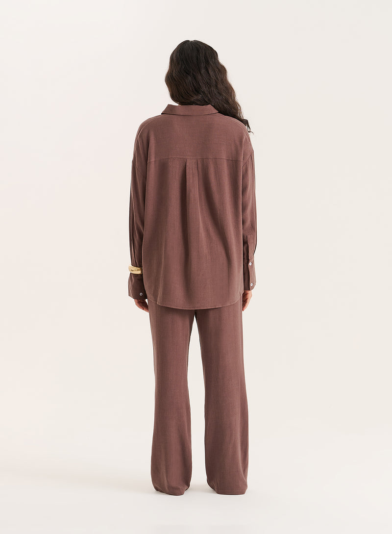 Chocolate Linen Blend Wide Leg Trouser- Anna