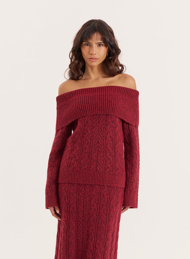 Burgundy Knitted Foldover Bandeau Top