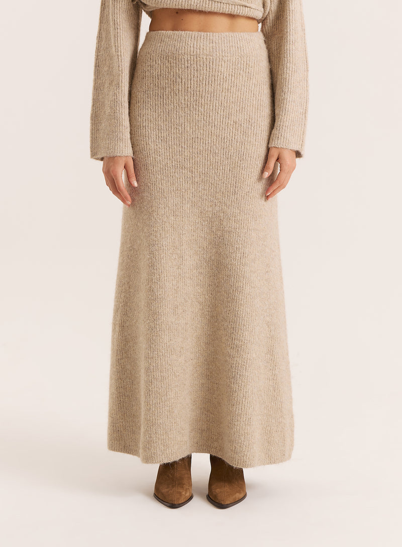Oatmeal Knitted Maxi Skirt- Adriena
