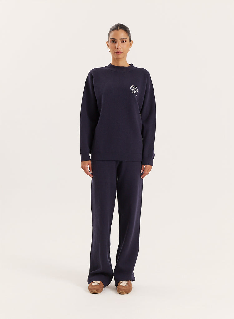 Navy Logo Detail Knitted Jumper- Lauren