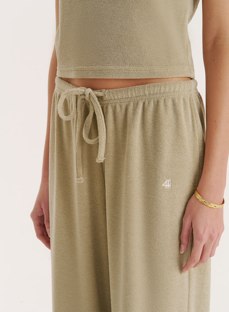 Green Towelling Straight Leg Trouser- Livia