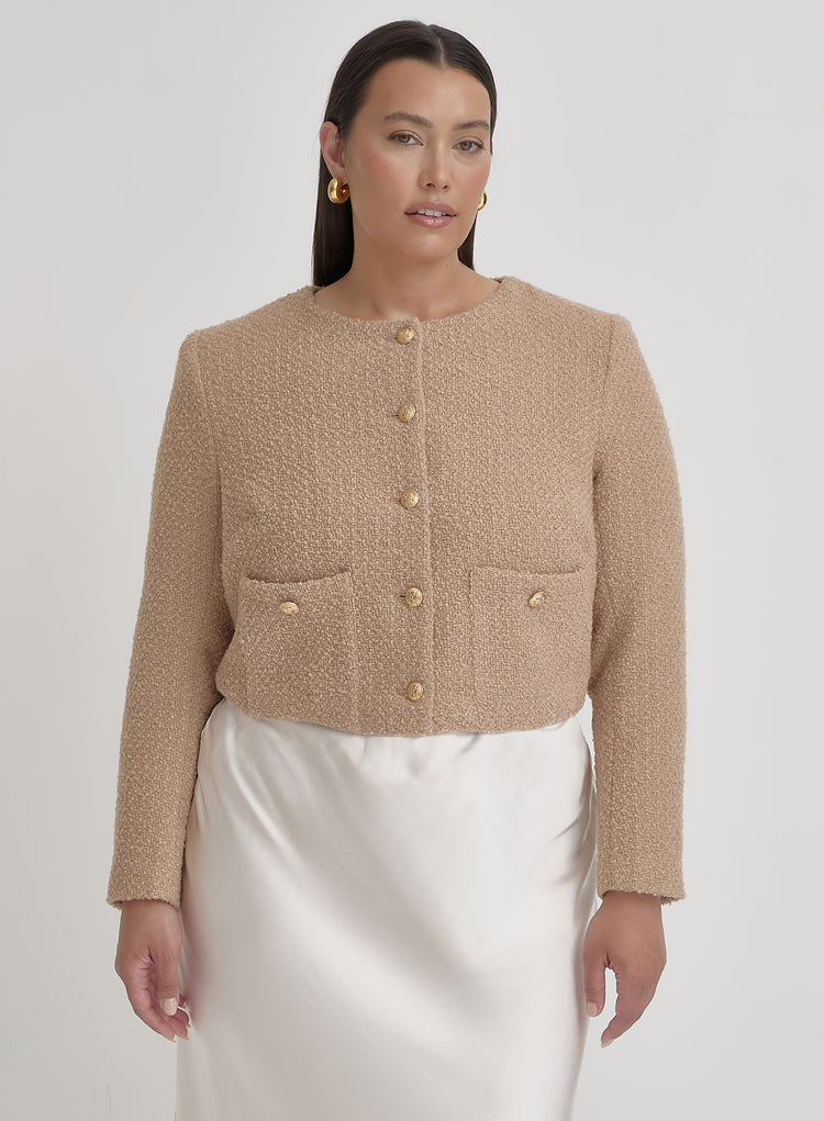 Camel Curve Tweed Wool Jacket- Helena