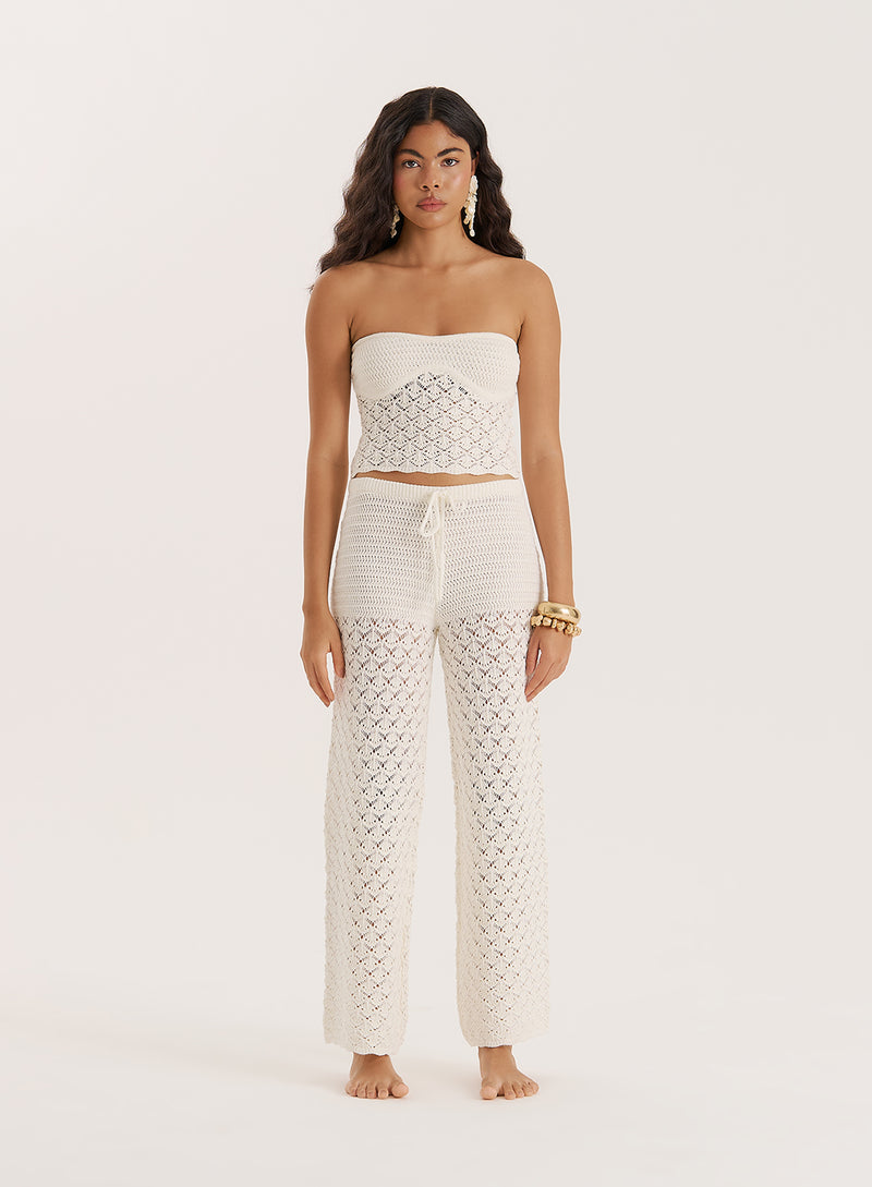 Cream Crochet Mix Trouser- Elena