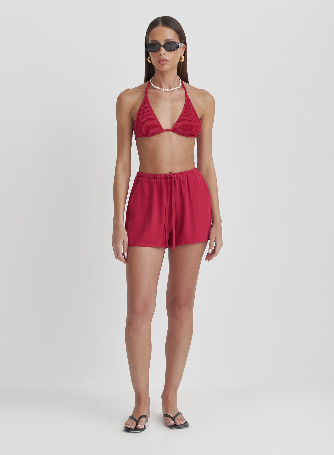 Women's Red Crinkle Triangle Bikini Top | Luana | 4th & Reckless