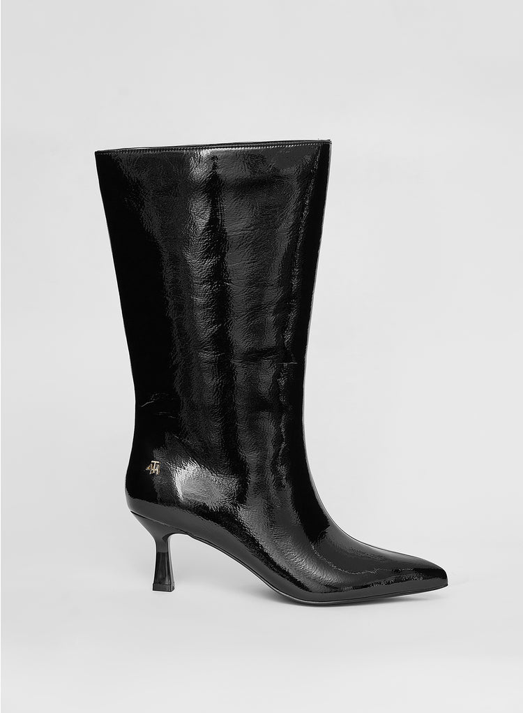 Black Patent Low Heel Boot- Paris