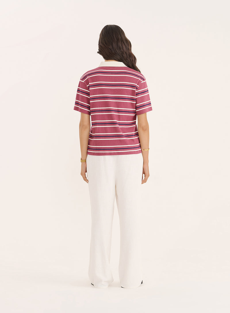 Berry Stripe Short Sleeve Polo Top- Ralph