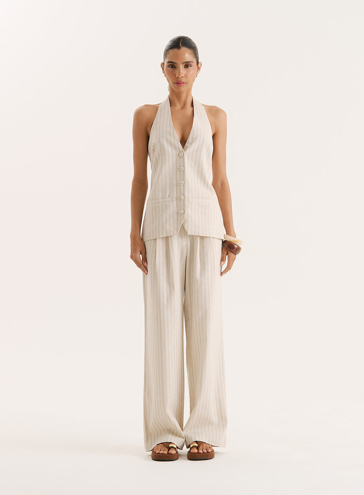 Stripe Linen Blend Straight Leg Trouser- Layne