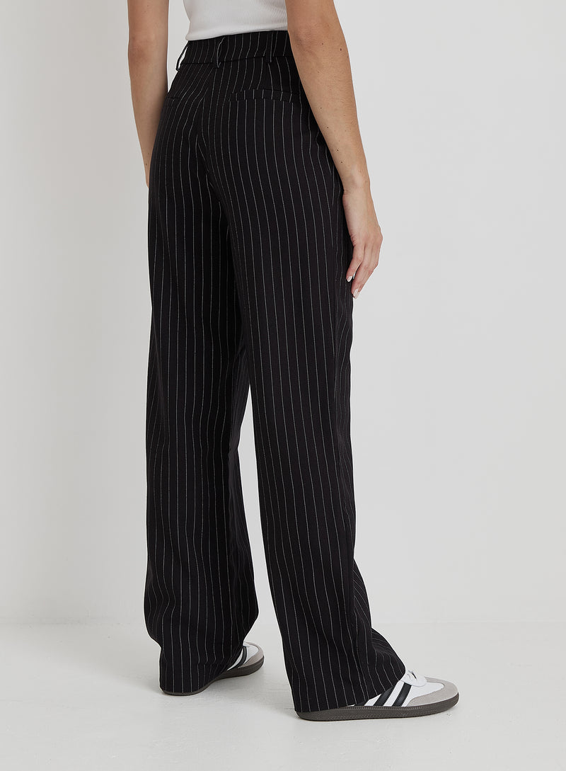 Black Pinstripe Tailored Straight Leg Trouser - Libby