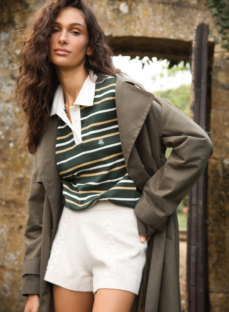 Green Striped Contrast Collar Rugby Top- Chelsea