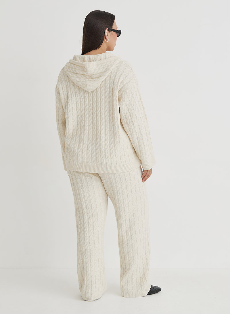 Cream Plus Size Cable Knit Trouser- Janina