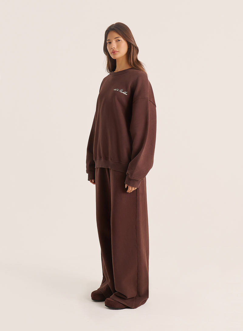 Chocolate Embroidered Script Logo Sweatshirt