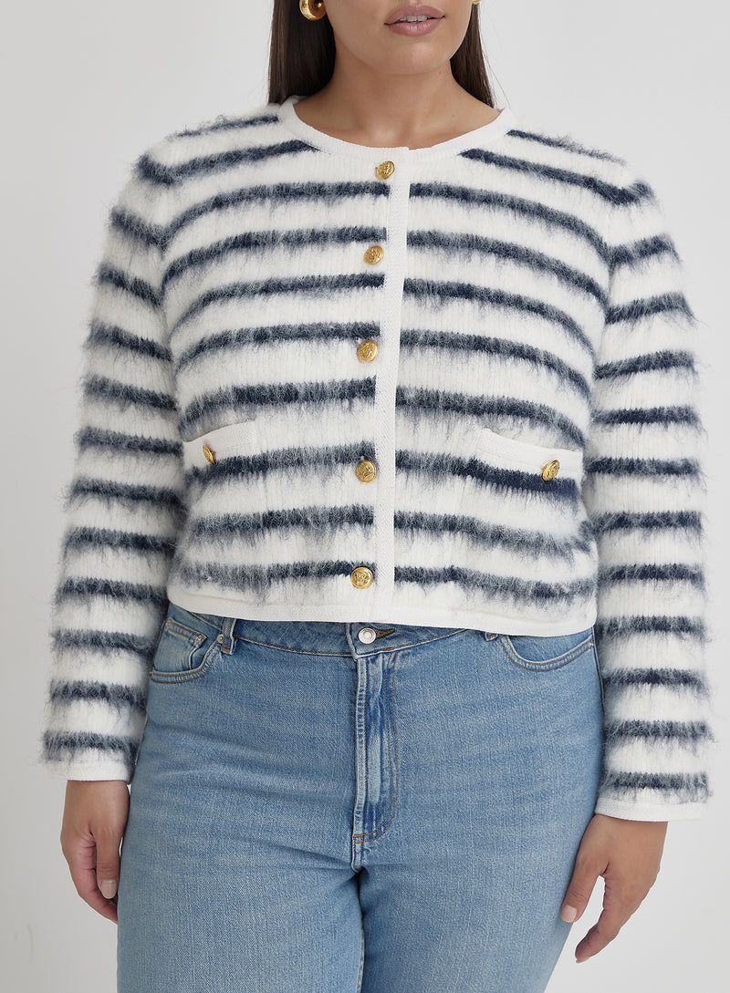 Navy And Cream Plus Size Stripe Cardigan- Janae