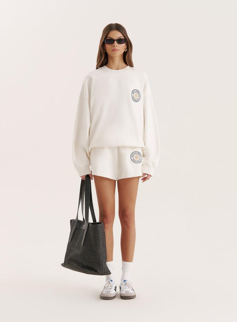 Off White Embroidered Emblem Short- Nina