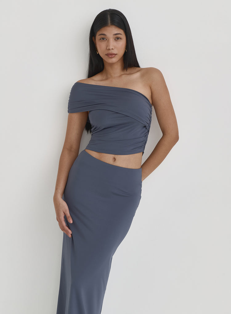 Blue Jersey One Shoulder Top- Kaitlyn