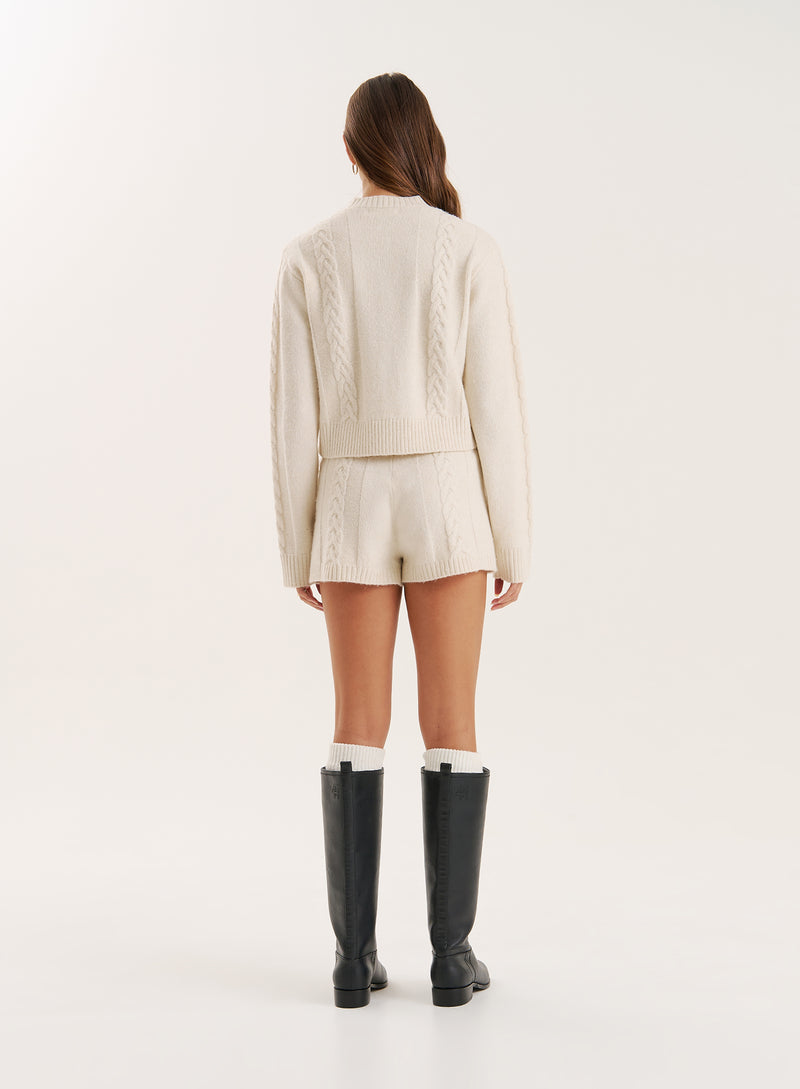 Cream Cable Knit High Waist Shorts- Jess