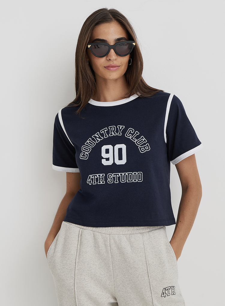 Navy Country Club Cropped T-Shirt- Raine