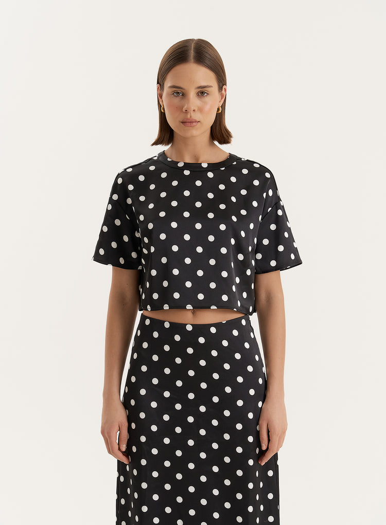 Polka Dot Oversized Satin Cropped Top- Jayda