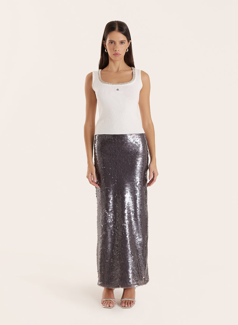 Silver Sequin Maxi Skirt- Odell