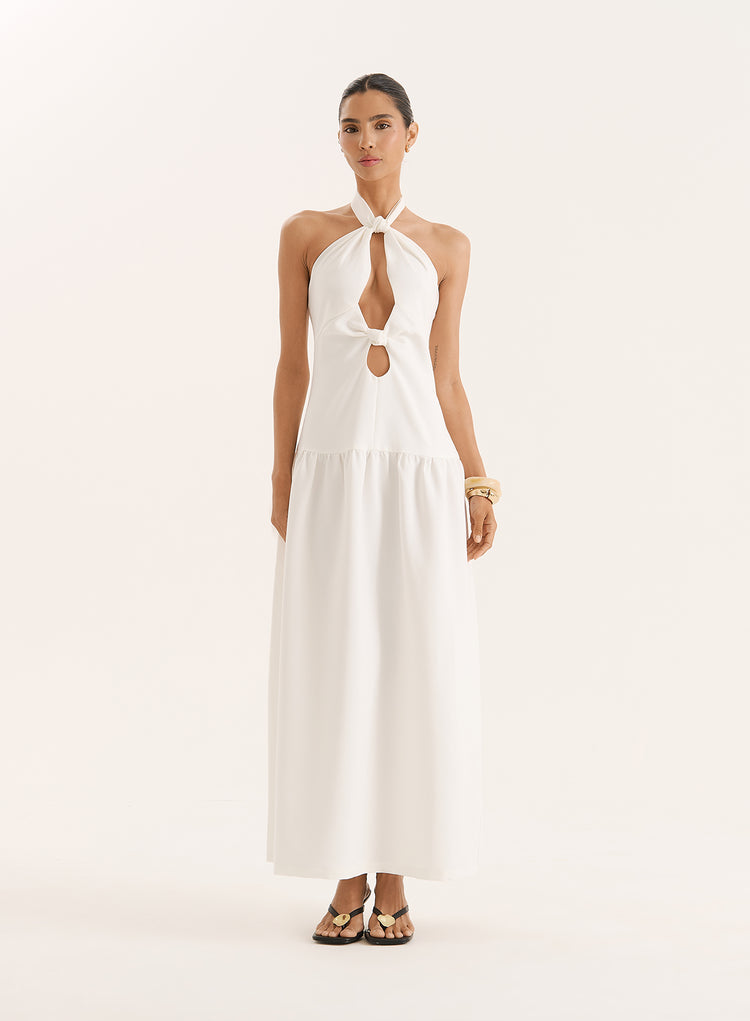 Off White Halterneck Drop Waist Maxi Dress- Leona