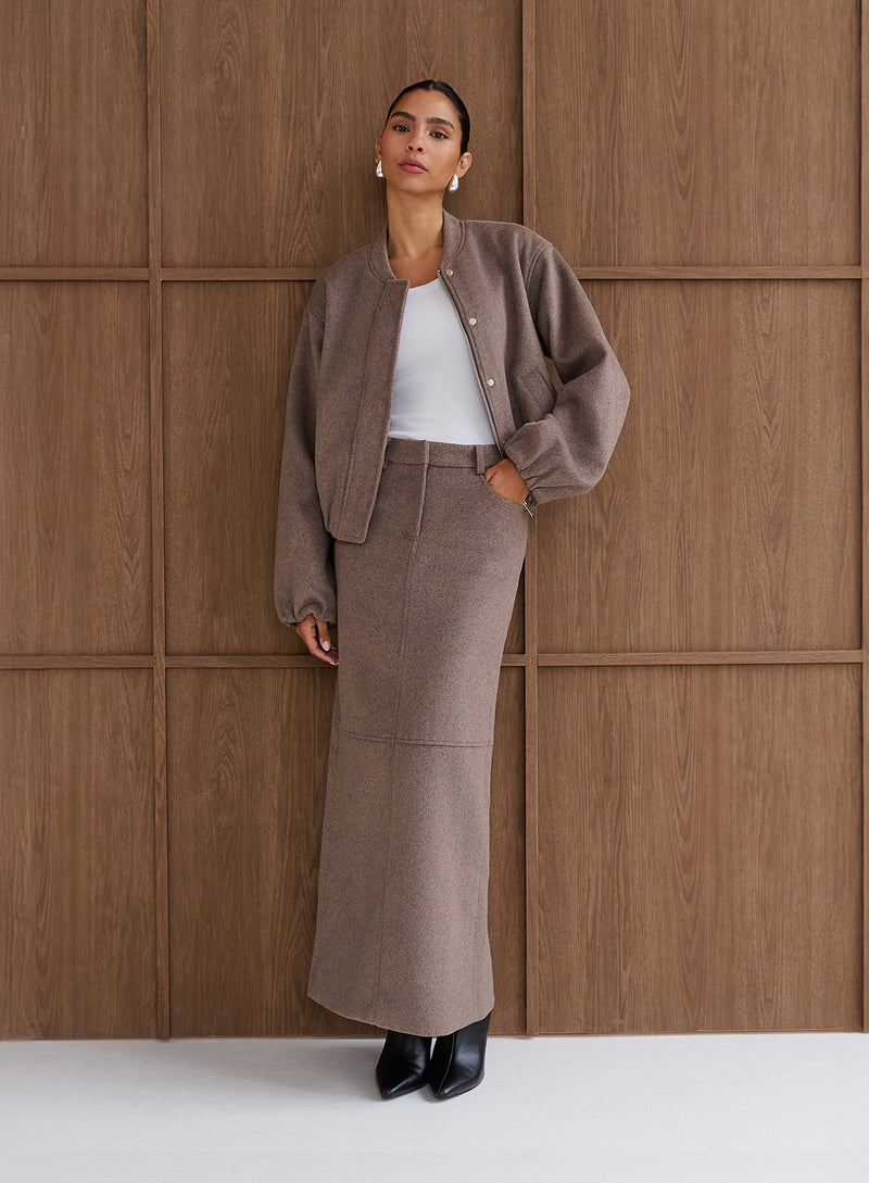 Brown Wool Effect Maxi Skirt