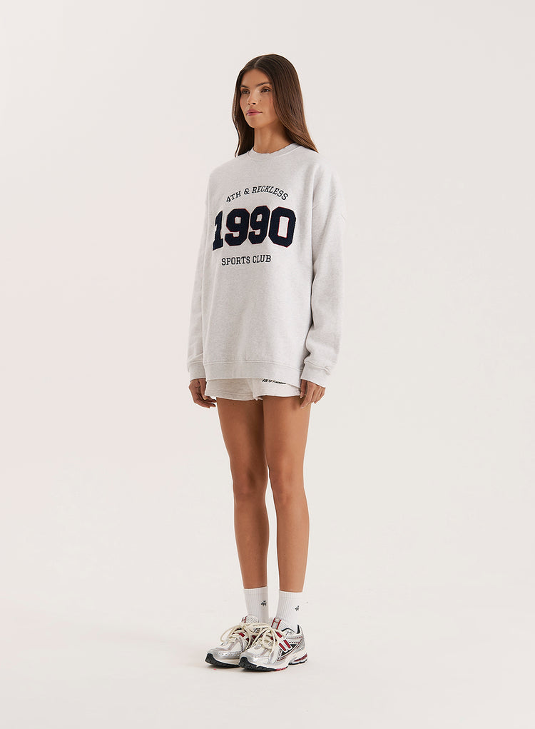 Grey 1990 Slogan Classic Longline Sweatshirt- Lila