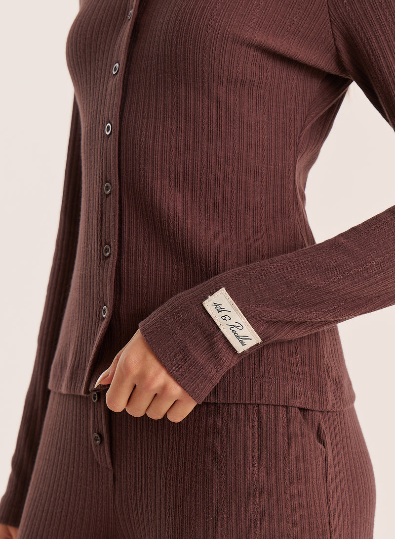 Chocolate Buttoned Pointelle Top