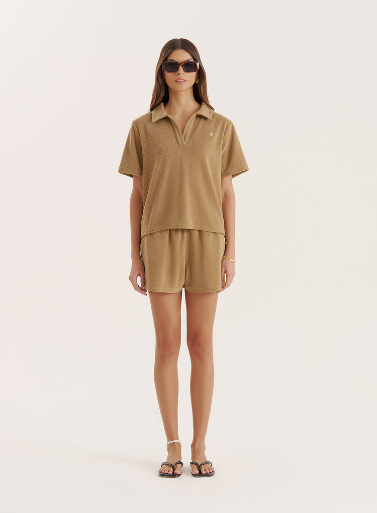 Camel Towelling Branded Short- Zita