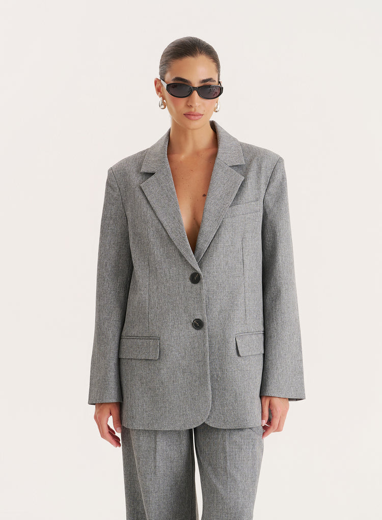 Grey Tailored Oversized Blazer-Mira